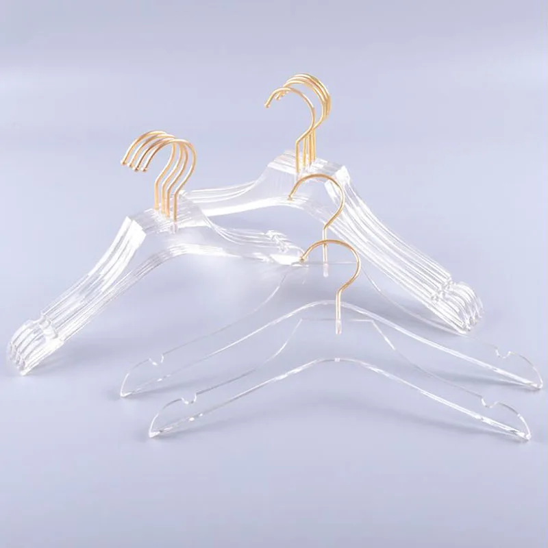 10 Pcs Luxury Clear Acrylic Crystal  Clothes Hanger with Gold Hook, Transparent Shirts Dress Hanger with Notches for Lady Kids