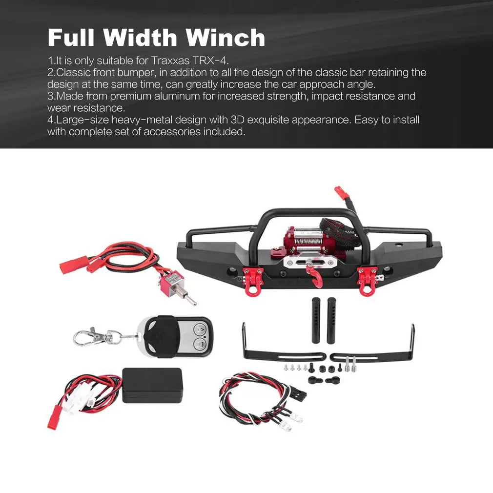 

Aluminum Alloy RC Crawler Full Width Winch Front Bumper with Winch for Traxxas TRX-4 RC Car Crawler Upgrade Parts