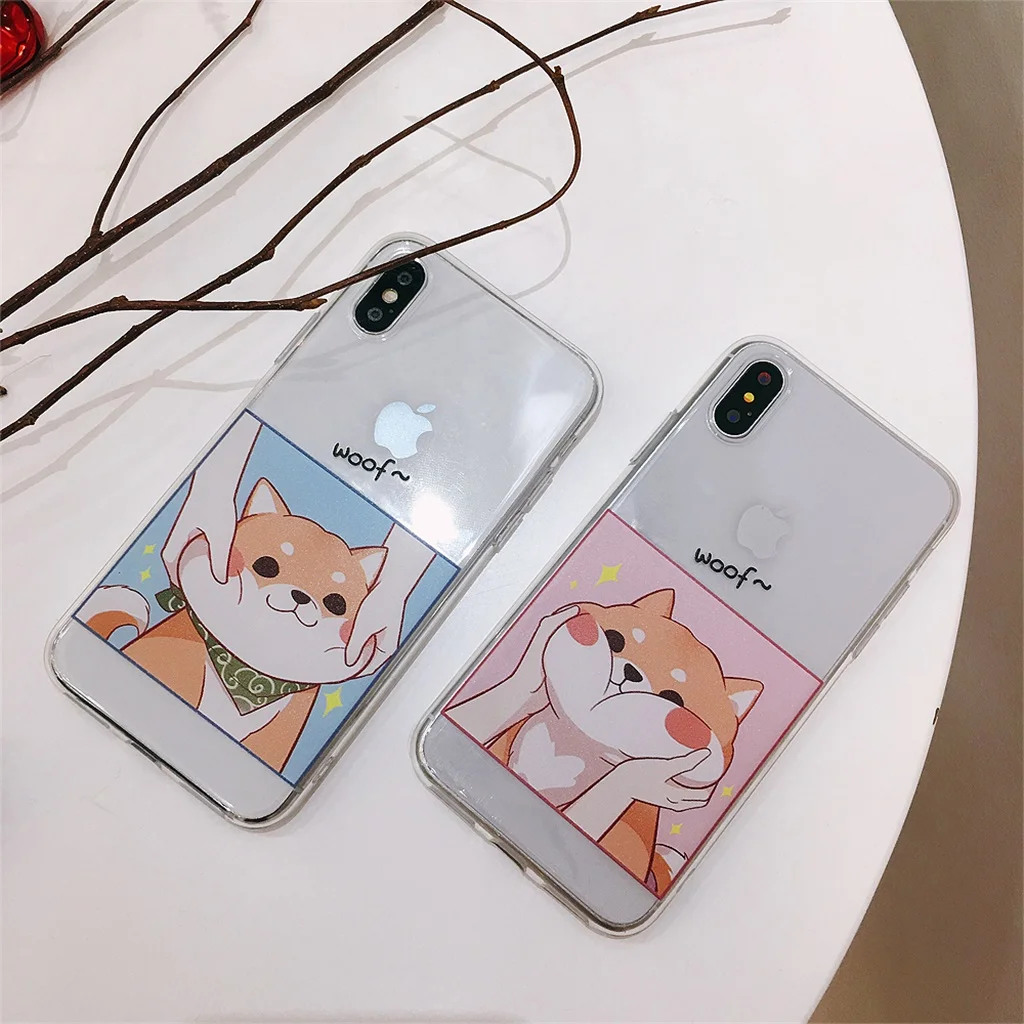 

DTFQ Cute Dog Cartoon Animal Shiba Inu Lovely TPU Soft Clear Back Cover Silicone Phone Case for iPhone X 7 8 Plus 6 6s XR Xs Max
