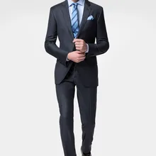 Новое поступление, изготовленные на заказ темно-синие мужские костюмы на 2 пуговицах с отворотом с двойным отверстием, облегающие, сделанные для измерения костюмов