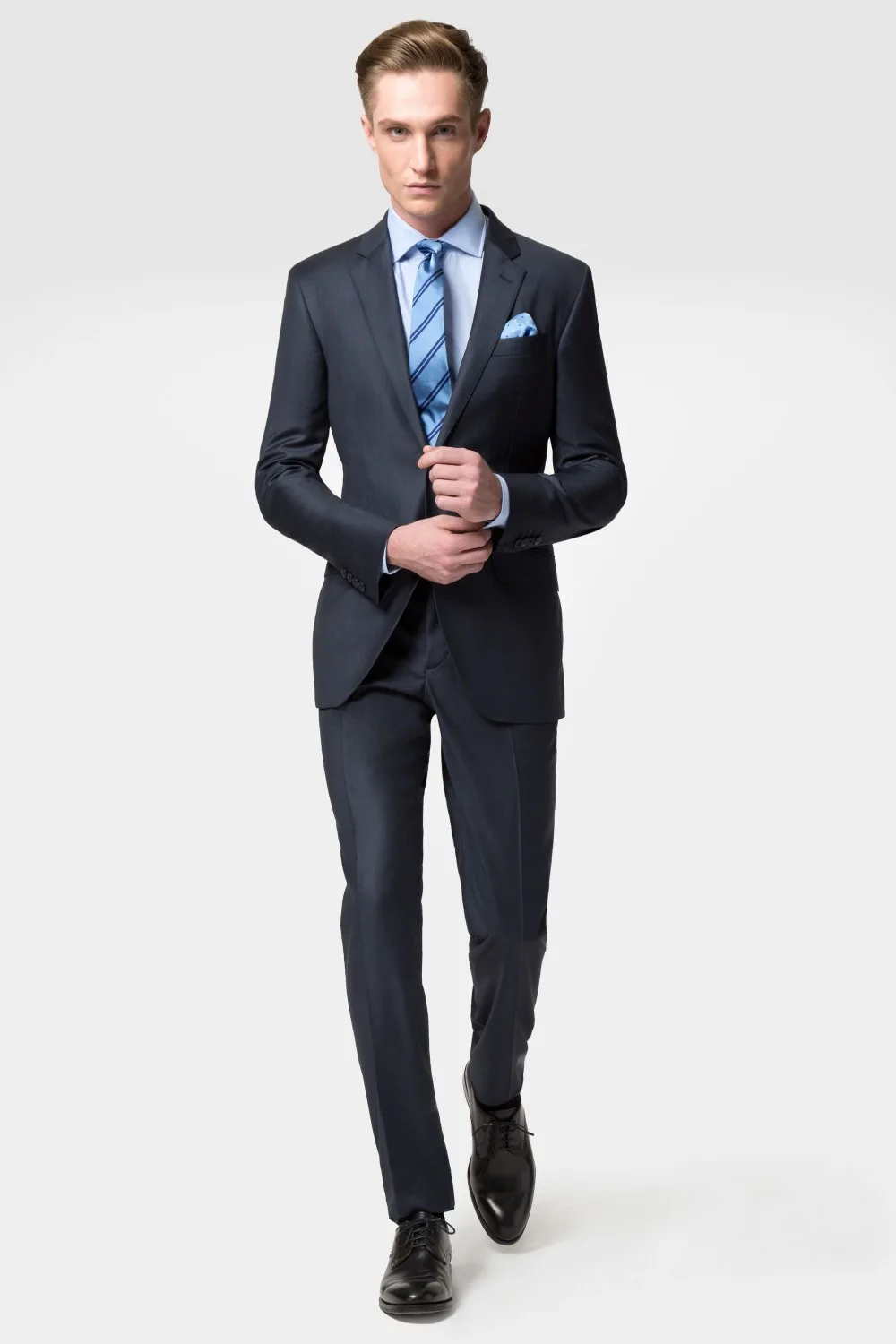

New arriving custom made dark navy 2 button notch lapel with double vent mens suits slim fit made to measure suits