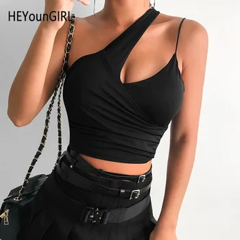 

HEYounGIRL Irregular Halter Tank Top Women Harajuku Backless Cropped Top Ruched Black Cami Tops Tees Ladies Summer Party Club
