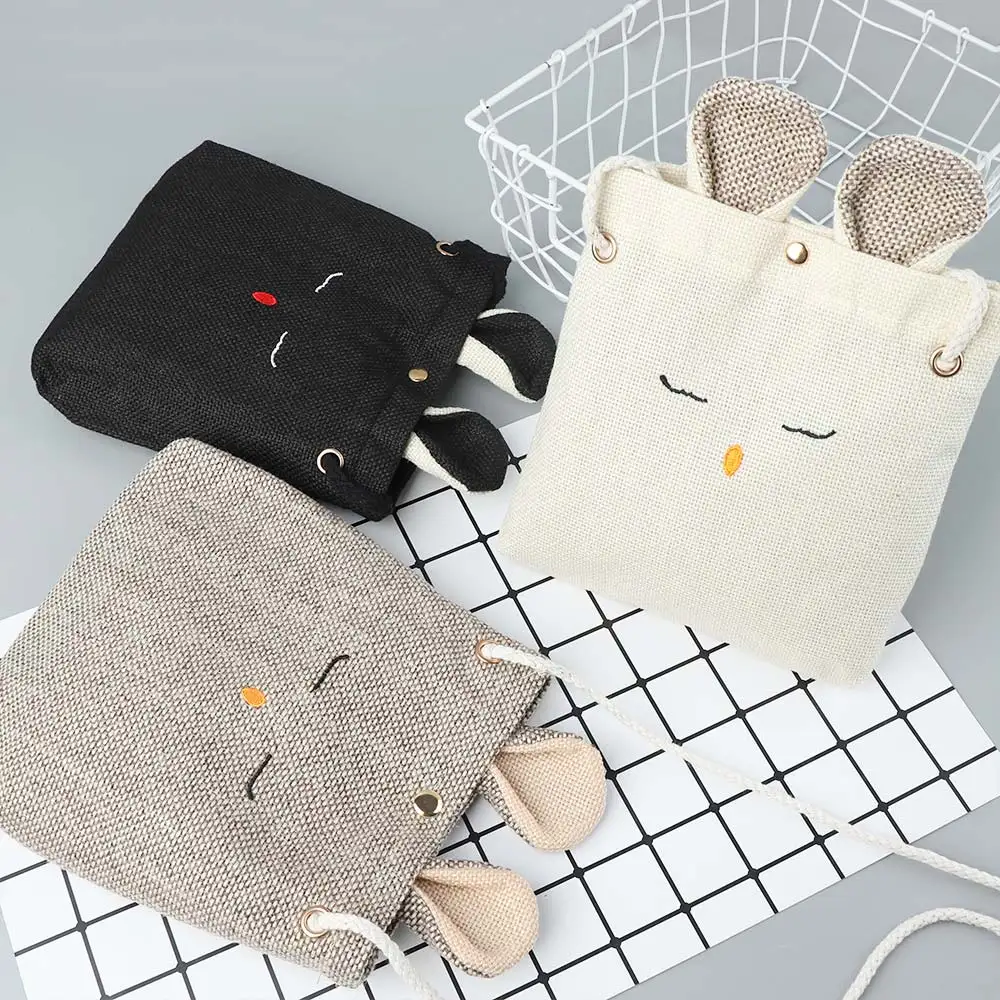 

1Pc Shopping Bags Cute Rabbit Design Women Handbags Shoulder Canvas Bag Phone Pouch Multi-functional Storage Bag Container