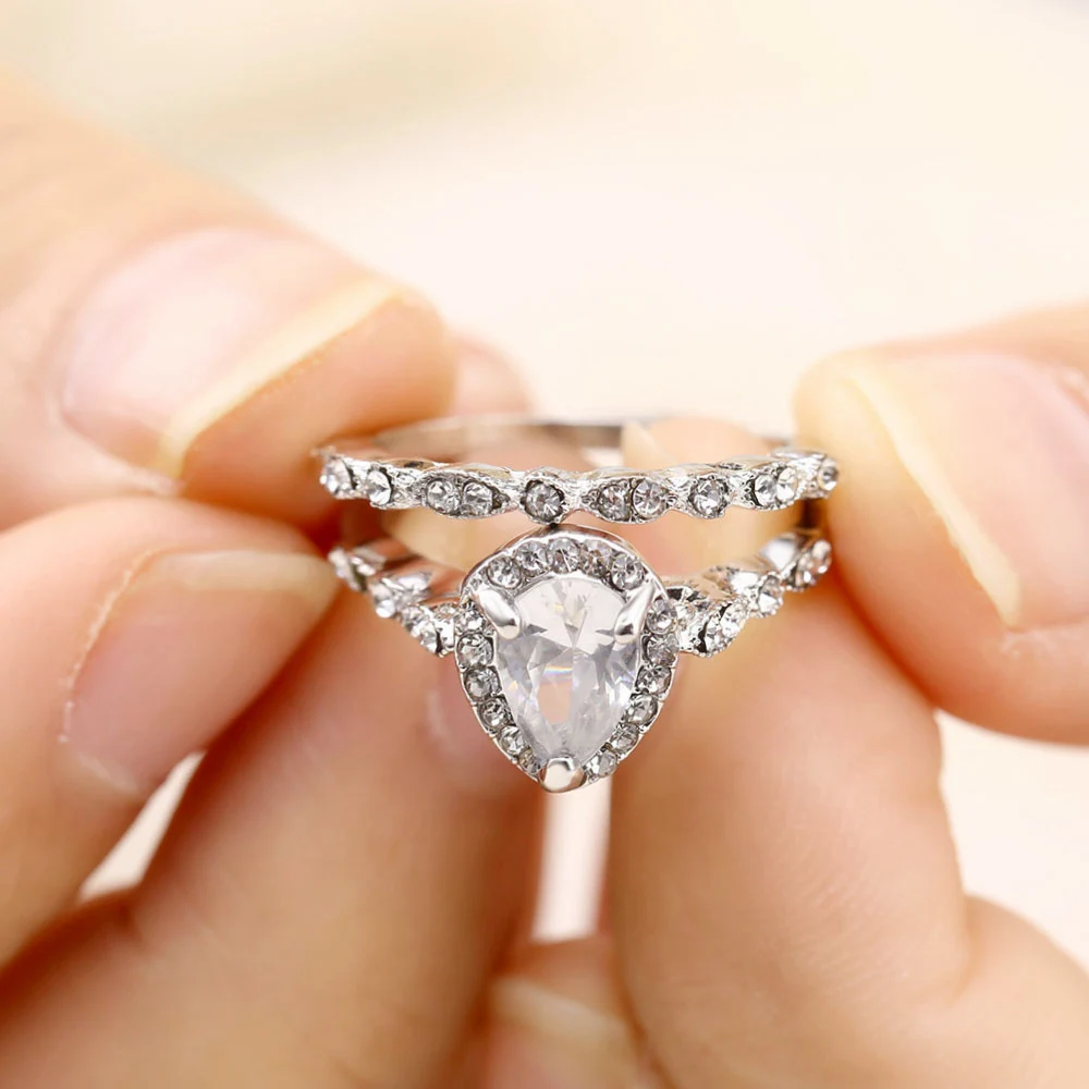 Женский белый Кристальный, сердце, кольцо, набор роскошных обещаний серебряное обручальное кольцо винтажные Свадебные Кольца для женщин