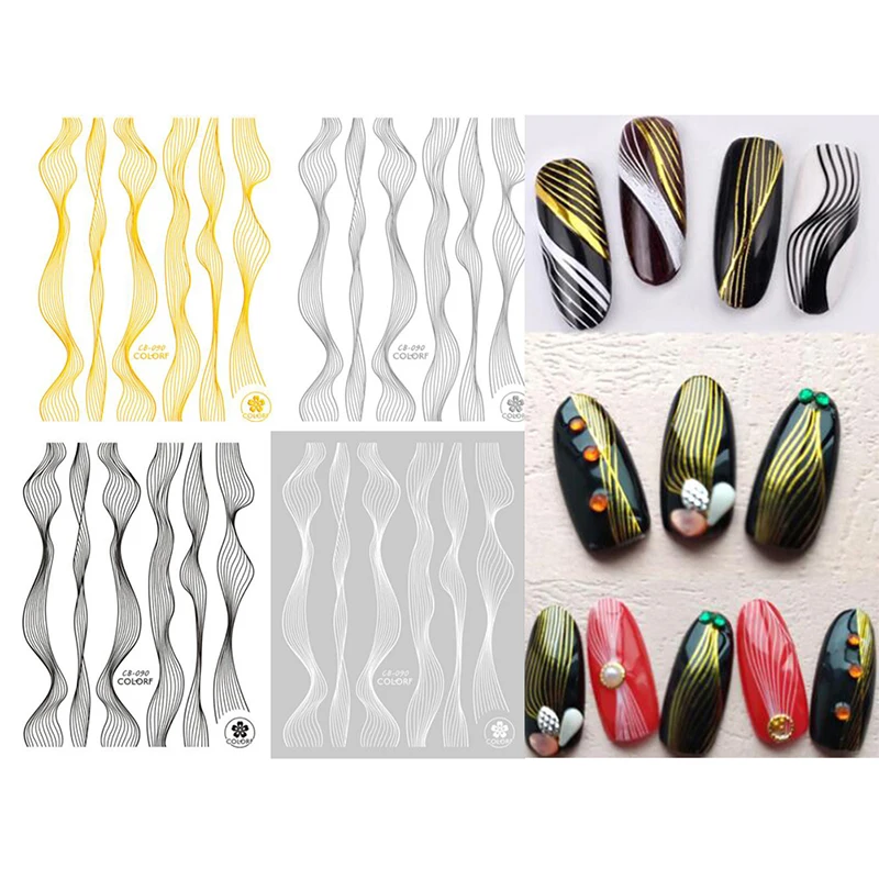 

1 Sheet Nail Art Sticker Laser Gold Metal Stripe Line Tape Self-Adhesive Transfer Foils Decals 3D DIY Manicure Tips Decoration