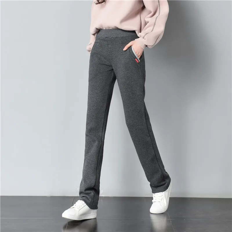 Mid Elastic Waist Winter Plus Velvet Thicken Women's Sweatpants Warm Pants Good Quality Non