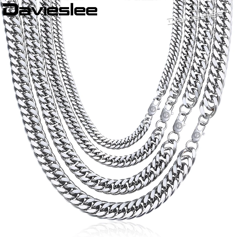 Davieslee мужское ожерелье с цепочкой, серебряное ожерелье с цепочкой из нержавеющей стали для мужчин, Прямая поставка 7 9 12 15 мм LKNM163