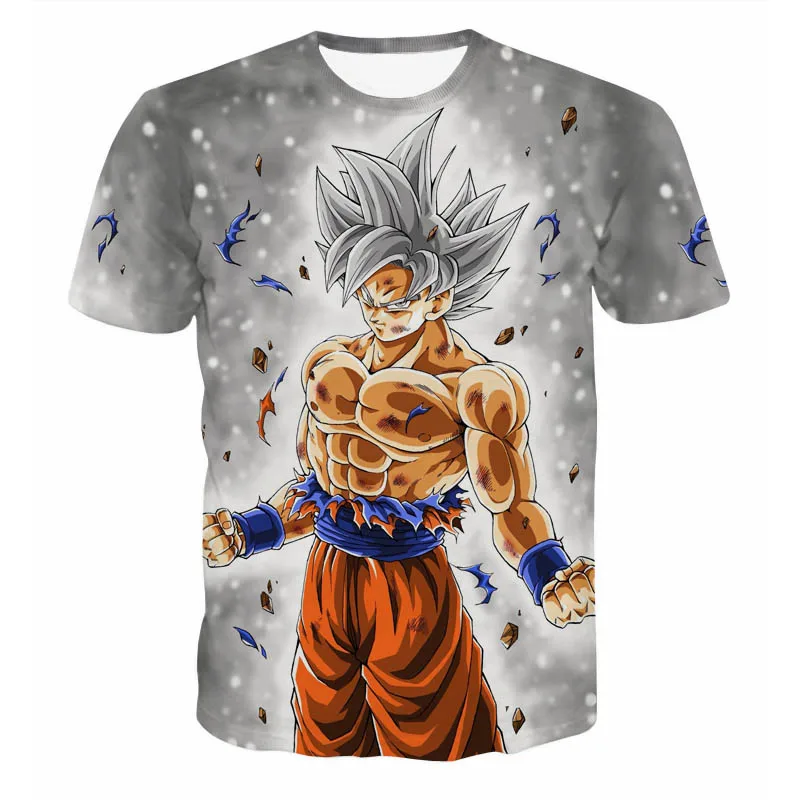 Dragon Ball Z футболки мужские летние футболки 3D принт Супер Saiyan Battle Сон Гоку черный Zamasu Вегета Jiren футбола DragonBall Топы - Цвет: Серый