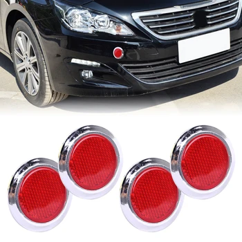 

DWCX Universal 4pcs Car Reflective Sticker Red Chrome Plated Round Self Adhesive Reflector Improve The Visibility