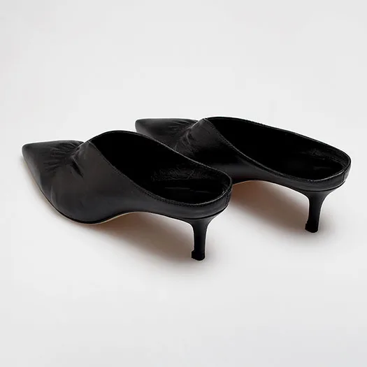 Черные туфли без задника на высоком каблуке с закрытым носком; женские туфли-лодочки персикового цвета из натуральной кожи на тонком каблуке с острым носком; Желтые итальянские босоножки-лодочки - Цвет: Черный