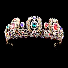 Европейский барокко большой жемчуг кристальная Тиара Свадебные аксессуары для волос Красочные горный хрусталь Королева Корона конкурса красоты Винтажные Украшения для волос