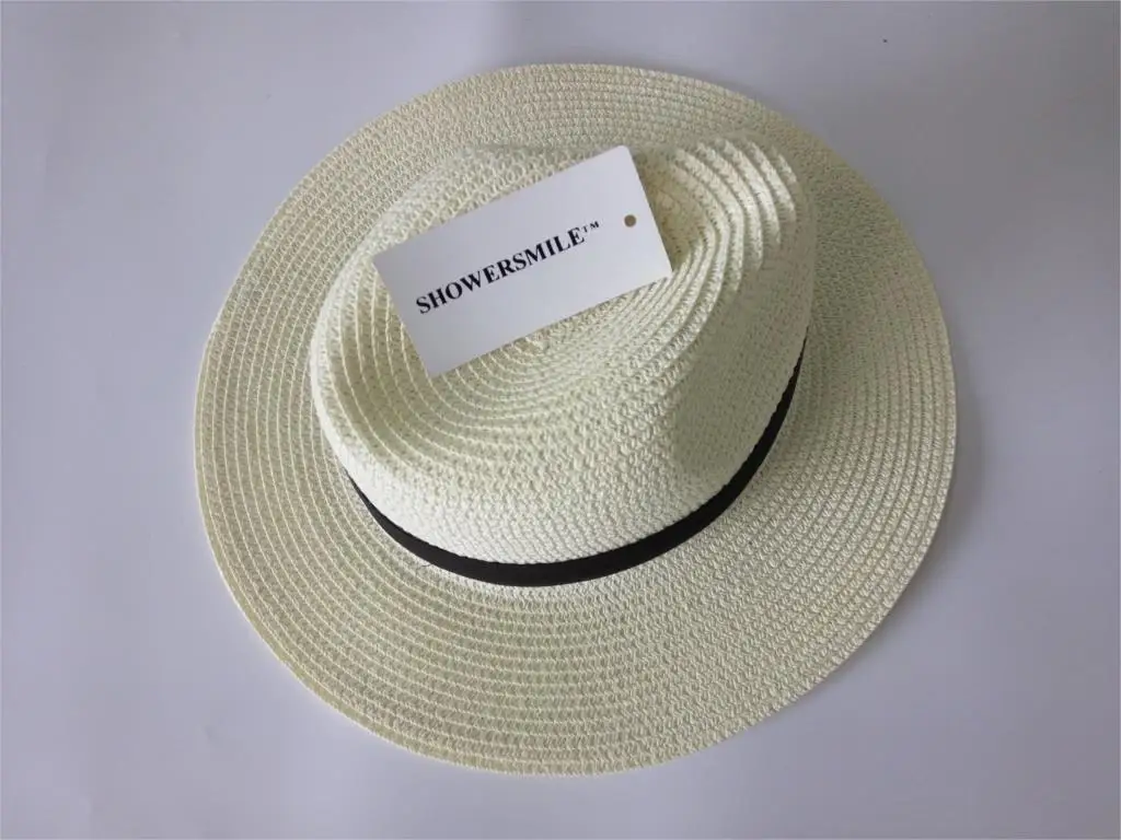 SHOWERSMILE, брендовые соломенные шляпы для женщин, Панама, шляпа бежевого и белого цвета, мужская пляжная Повседневная шляпа с широкими полями, летняя Гавайская модная шляпа от солнца
