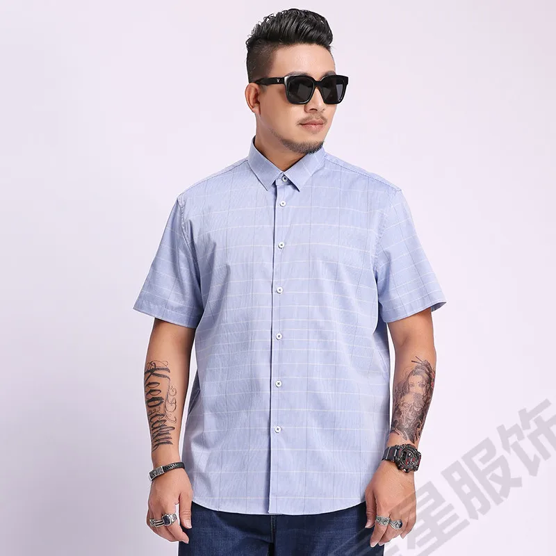 8XL 6XL 5X Фирменная Новинка Хлопок Лен Лето Slim Fit рубашки домашние муж. короткий рукав рубашка в полоску социальных для мужчин платье рубашк - Цвет: 2