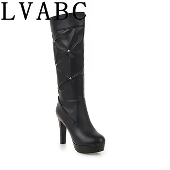 

LVABC 2018 winter boots women warm knee high boots round toe down fur ladies fashion thigh snow boots shoes waterproof botas 37