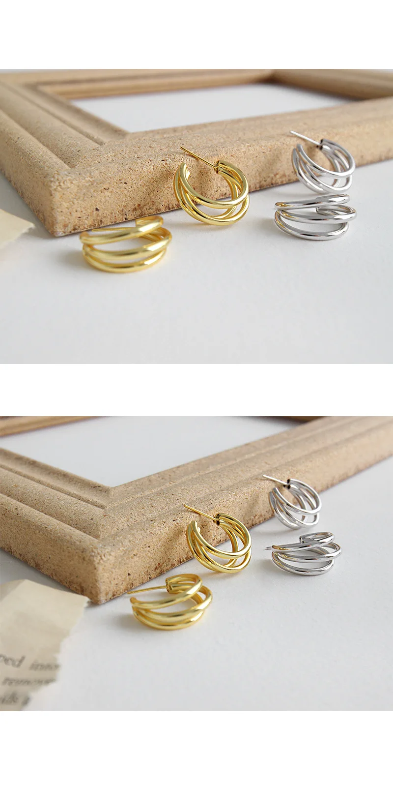 F.I.N.S корейский стиль женщина стерлингового серебра 925 Серьги для женщин золотые Многослойные линии серьги-кольца модные ювелирные изделия