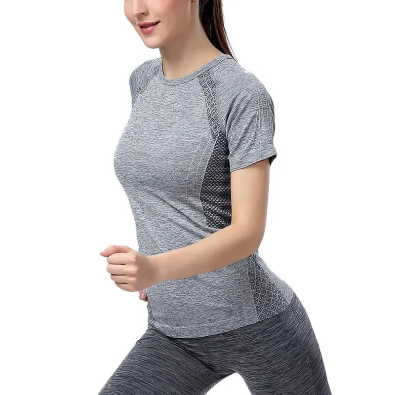 

2017 Women Sweatshirt Workout Gym Jersey Fitness Elastic Quick-Dry Sport Top Running Yoga T Shirt