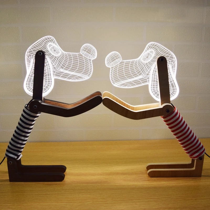 3D Cute Dog Table Lamp Wood Support Acrylic Lampshade USB Dimming Adjustable Posture LED Desk Light Children Kids Birthday Gift (2)