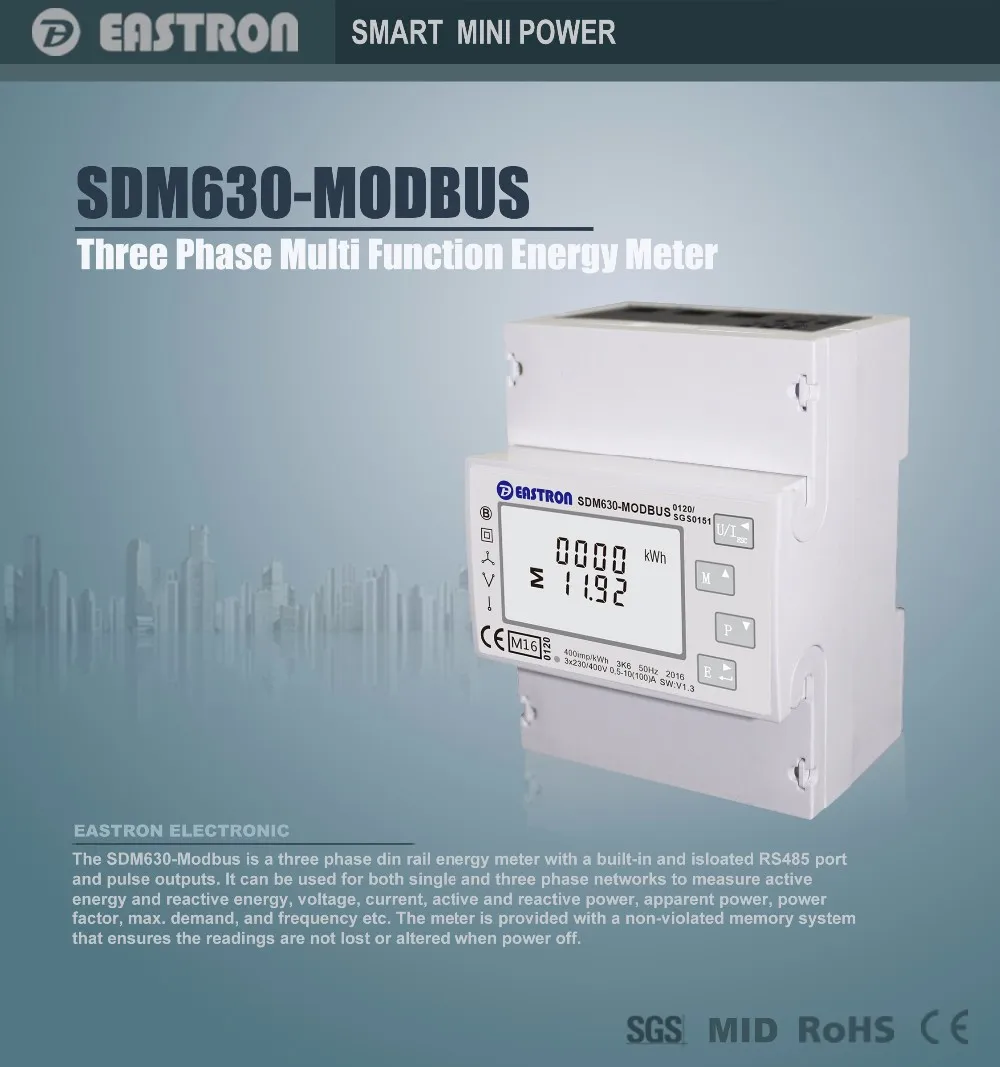 SDM630 Modbus V1 MID Mutli функция Четыре модуля три фазы(10) 100A прямого подключения цифровой din-рейку счетчик энергии, MID