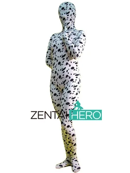 

Free Shipping DHL Wholesale Dalmatian Dog Print Zentai Full Body Zentai Suit made of Lycra Spandex Halloween Costume SH101001