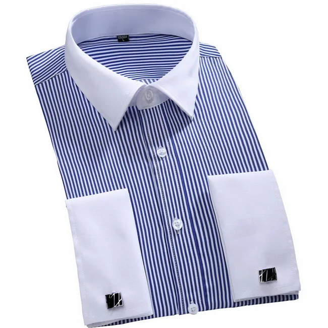 Новые Запонки мужские рубашки модные формальные бизнес Свадебные французские манжеты рубашки в полоску T0025 - Цвет: FS15