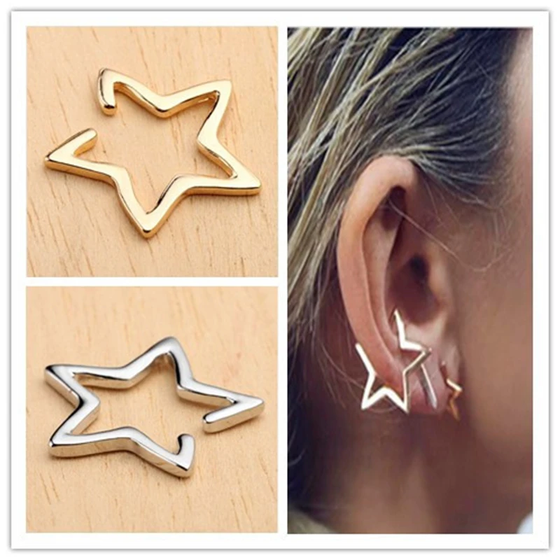 Hot Fashion Jewelry Simple Gold Silver Statement Star Charm Double Sieded Stud Earrings Boucle D 