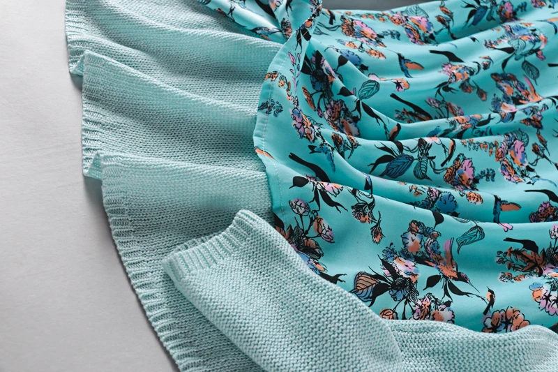 Women sweater spring autumn long-sleeved female knitted top tees printed thin light green Breathable panelled Sweaters