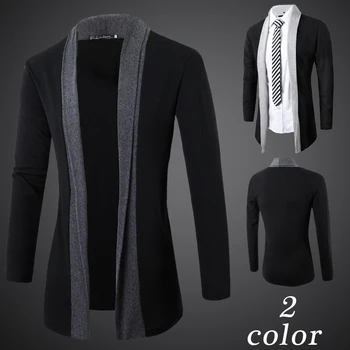 

2018 Mens Knitted Sweater Black New Men Casual Long Cardigan jumpers Without Button Patchwork Cardigans Masculino Dropshipping
