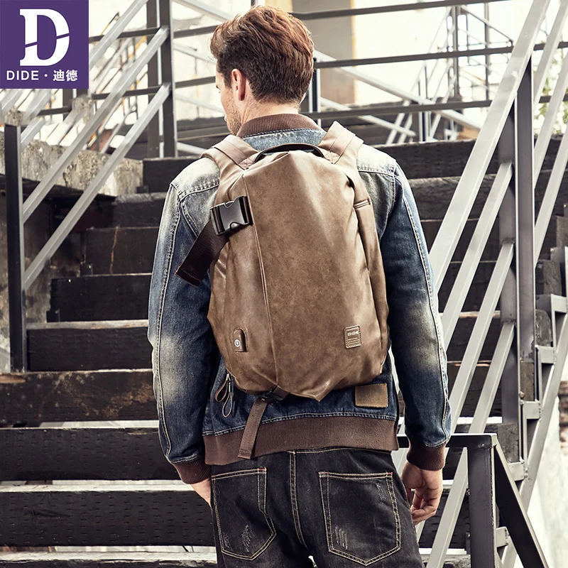 DIDE 2019 Vintage men's backpacks 14&15 inch USB charging backpack Laptop school bag Male travel bags bagpack Leather Waterproof