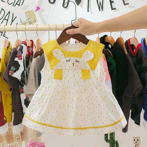 Платье для девочек летние платья для девочек Платья для вечеринок Детские Праздничная одежда принцессы, без рукавов, рисунок с милым медведем; платье-жилет; детская; богемный комплект, Roupa Infanil - Цвет: Yellow
