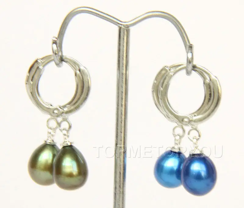 

Free Shipping >> new hot 2 piece 10mm drip Dangle green blue freshwater pearls Earrings E2654