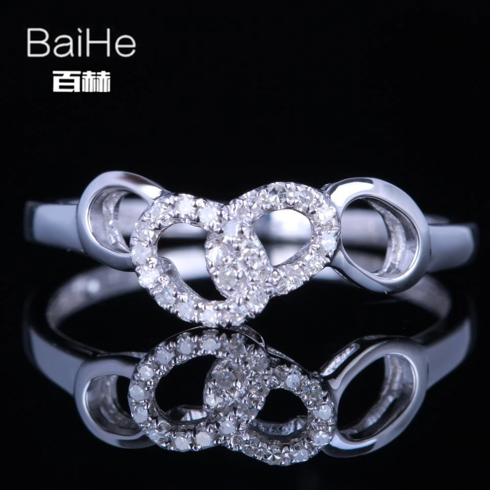 BAIHE Solid 14 K белое золото(AU585) 0.2CT сертифицированные H/SI круглые ограненные настоящие бриллианты свадебные женские модные ювелирные изделия кольцо