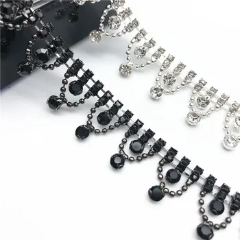 

5 Yards Silver/Gun Metal Black Crystal Chain and Rhinestone Trim Trimming for Bracelet DIY Jewelry Bags Clothes Shoes Dresses