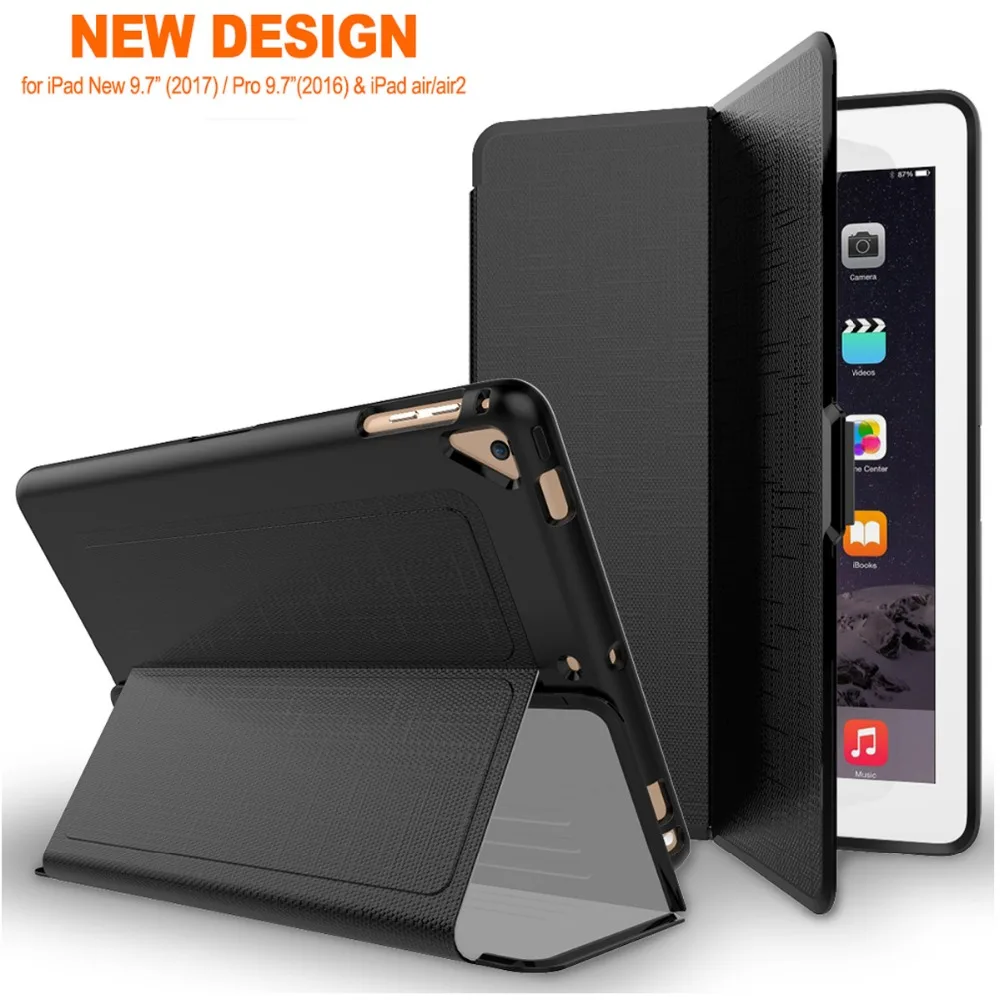 

For iPad Air 2 Case Premium Grid Pattern Flip Anti-Slip Canvas Rubber Auto Sleep/Wake Protective Smart Cover Case for iPad Air 2