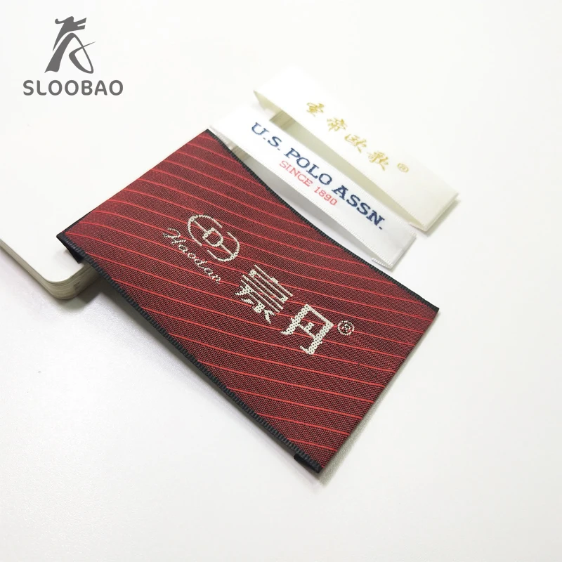 

standard trademark custom-made cloth standard custom woven label made of high density double face brocade gold red label