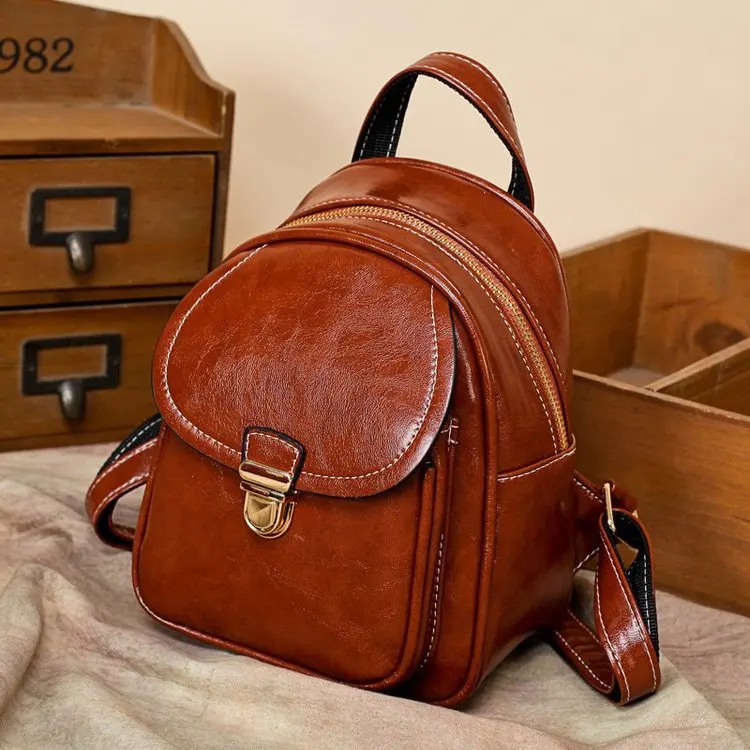 

Foreign trade cross-border mini woman bag double shoulder bag vintage oil wax Leather Multifunctional lady backpack 2019hot