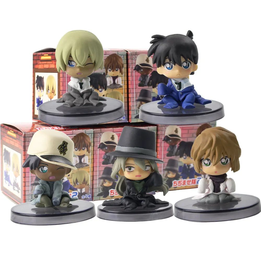

4-5cm 5pcs/set Japanese anime figure Q version Detective Conan Case Closed sitting mini ver action figure collectible model toys