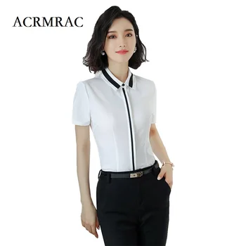 

ACRMRAC Women Short sleeve Patchwork Slim OL Commerce Formal Blouses & Shirts