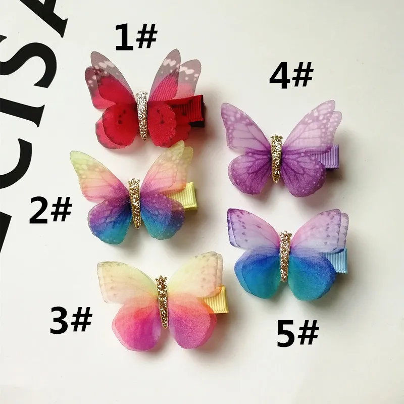 2pcs/lot Summer Printing Butterfly Kid Hair Clip Cute Girls Gauze Multicolor Hair Grip Hair Barrette Floral Kids Hair Accessory