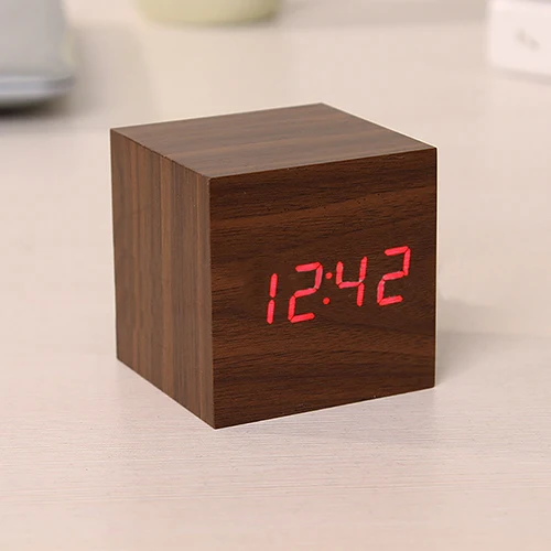 

Modern Wooden Cube Digital LED Thermometer Timer Calendar Desk Alarm Clock Store 207