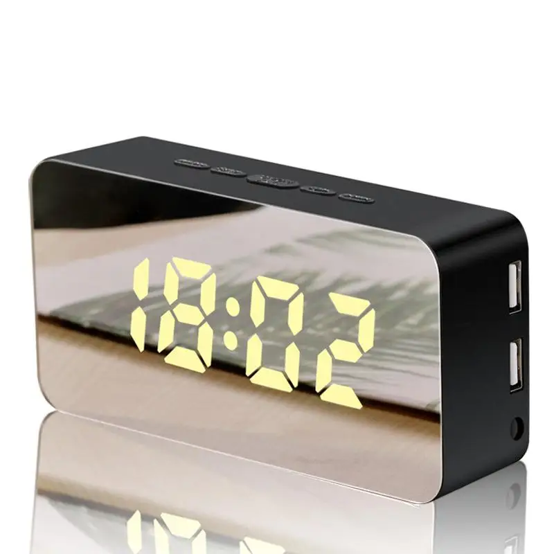 Зеркальные часы электронные цифровые часы мобильного телефона зарядки настольные часы с режимом включения по таймеру голосовой светодиодный Цвет меняющийся цифровой настольные будильники - Цвет: Черный