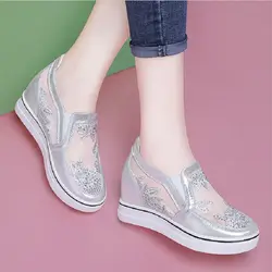 Chowaring 2018 летний Лидер продаж Женская обувь Высота Увеличение Стельки сетки женские туфли-лодочки повседневная обувь на высоком каблуке