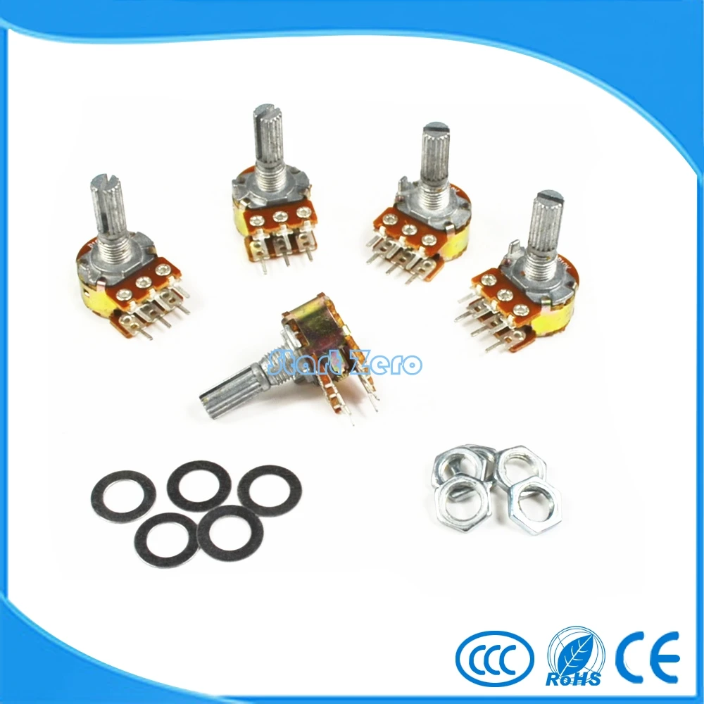 5PCS WH148 1K 2K 5K 10K 20K 50K 100K 250K 500K ohm Linear Dual Rotary