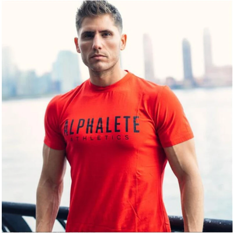 

ALPHALETE 2019 Men's Summer New Men's Fitness T-Shirt Crossfit Fitness Shirt Print Fashion Men's Cotton Short Sleeve Men's T-Shi