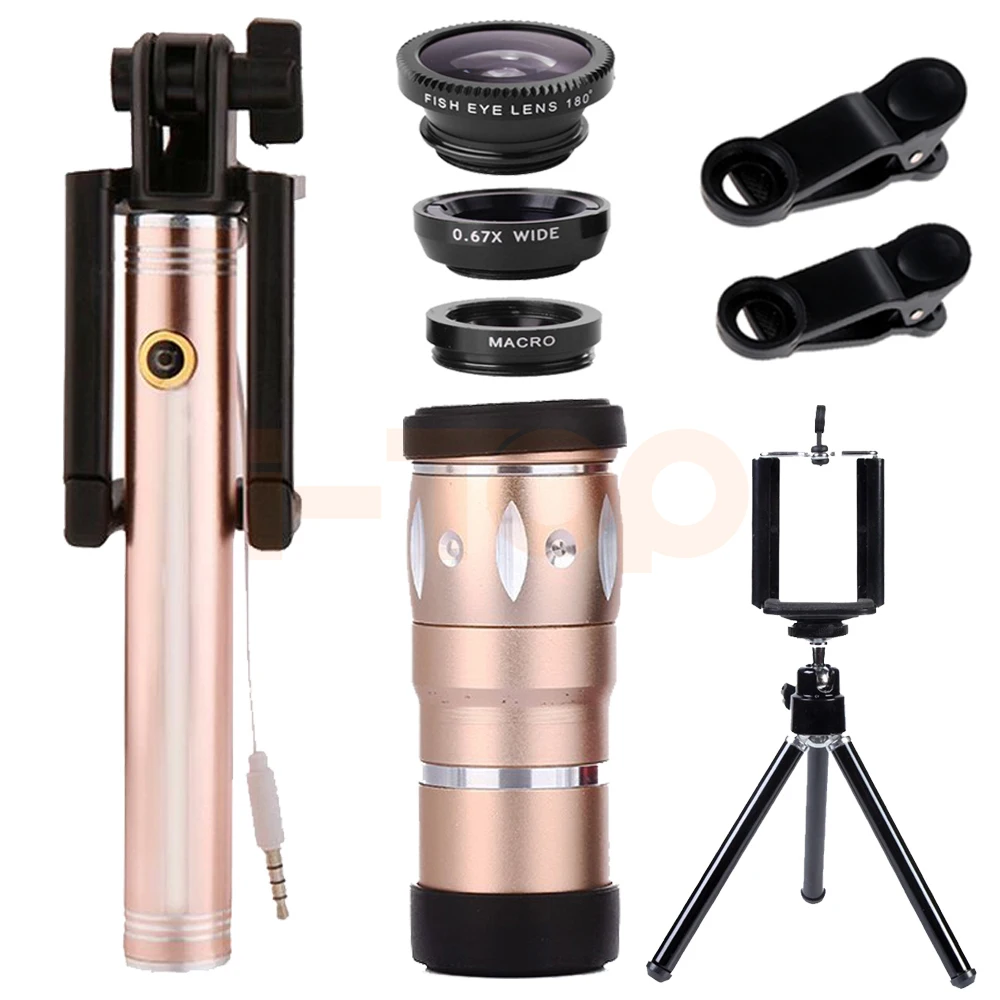 

2017 New 10X Telephoto Zoom Lens Telescope Microscope Selfie Stick Monopod Wide Angle Macro Fisheye Lentes Tripod For Smartphone