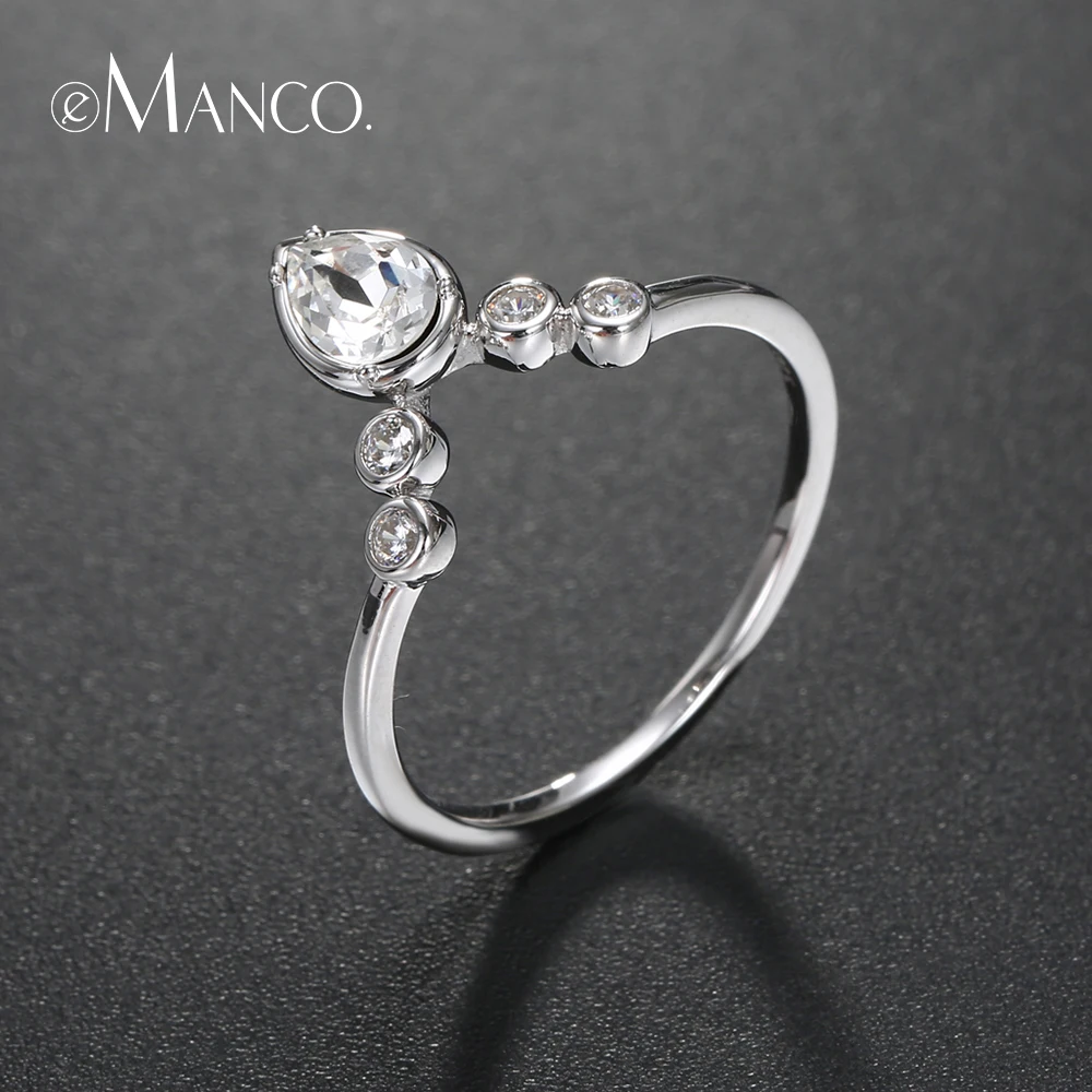 e-Manco 925 Sterling Silver Rings Simple Crown Rings For Women Luxury Cubic Zircon Diamond Ring Fine Jewelry
