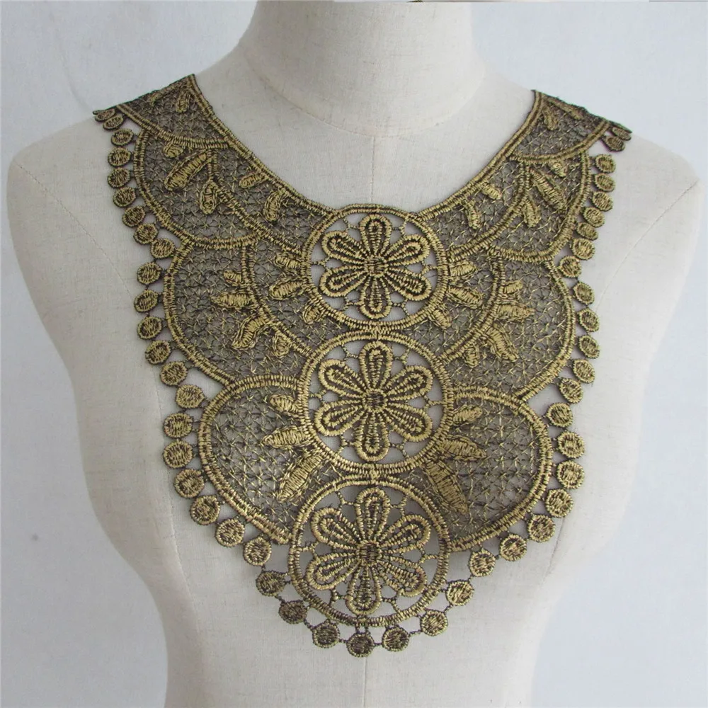 Fashion all match golden Embroidered Lace Neckline DIY hand sewing