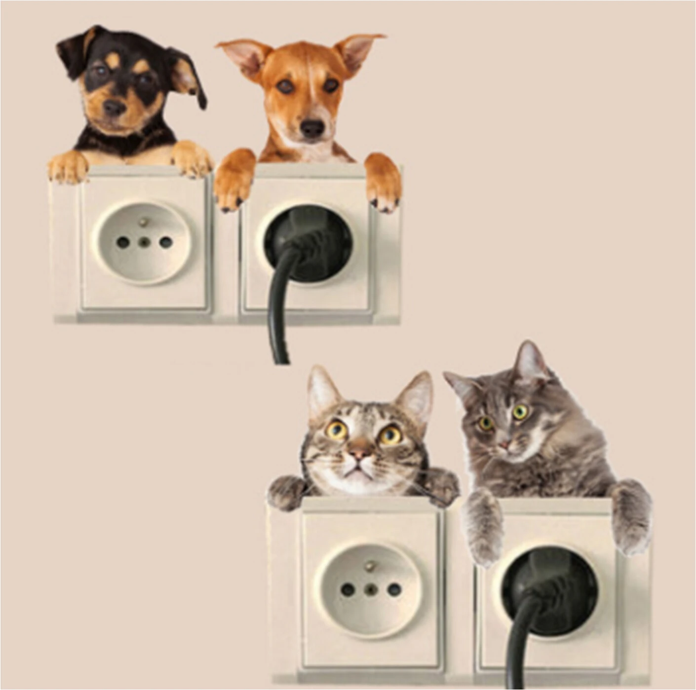 

1 sheet 4 patterns Funny Cat Dog wall stickers Light Sticker Vinyl room Decoration Switchs Printed Wall switch stickers