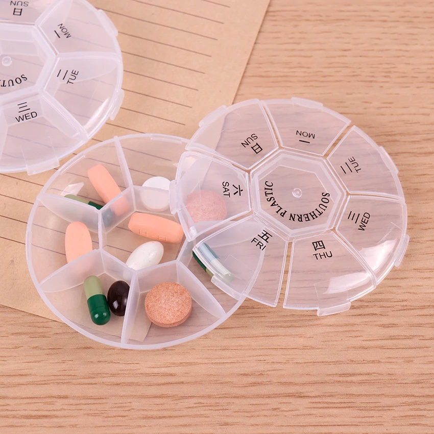 7 Days Mini Round Portable Travel Storage Vitamin Medicine Pill Box Sort Tablet Holder Organizer Container Cases