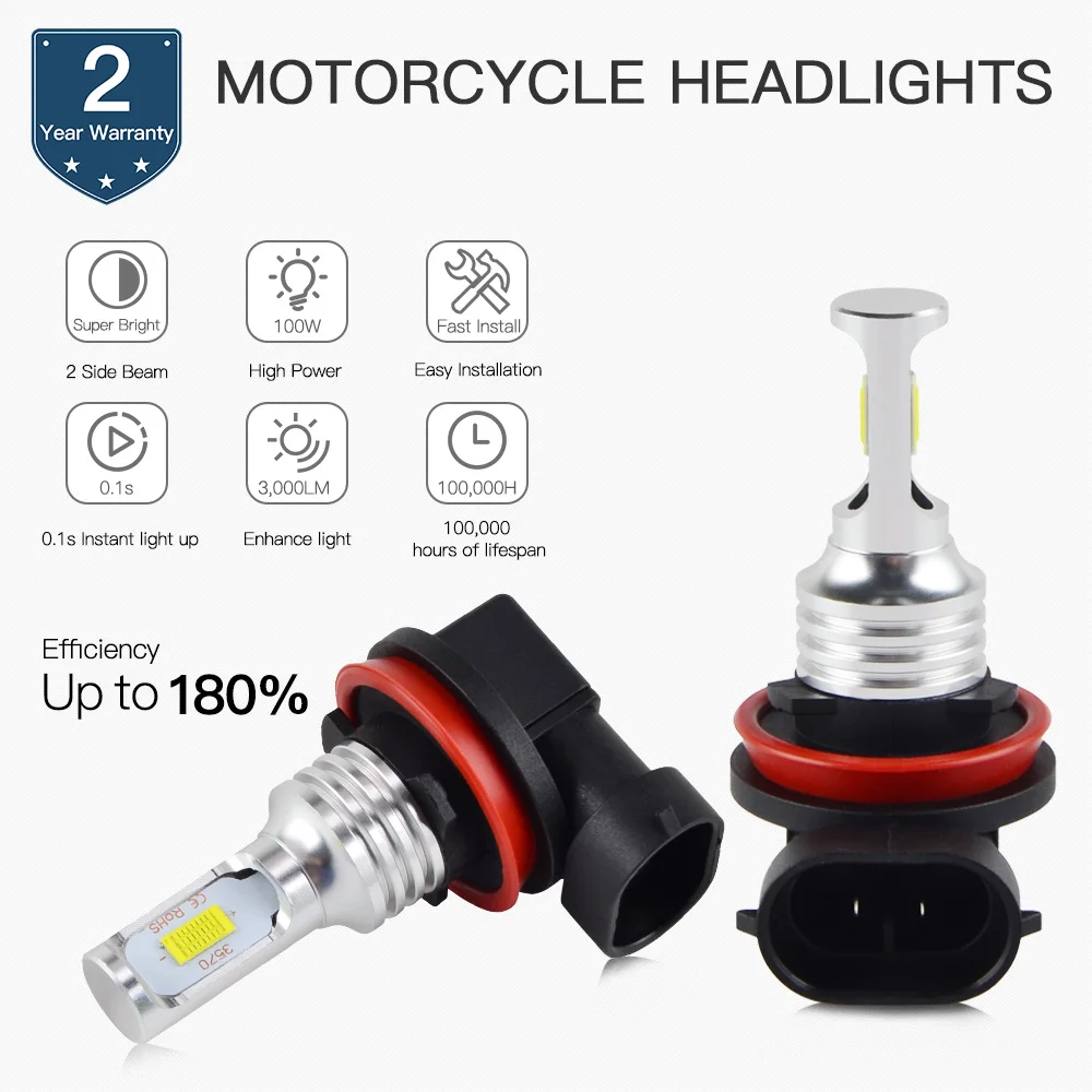 NICECNC 100W/Pair H11 LED Bulbs Light 6500K White Headlight For CAN AM