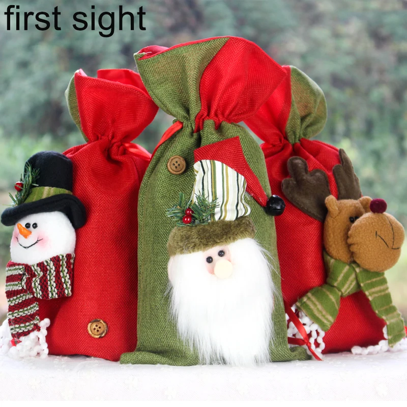 

Christmas gift bags, gift bags, decorations, reusable tote bags or shopping bags, for holiday gift decoration, long ring handles